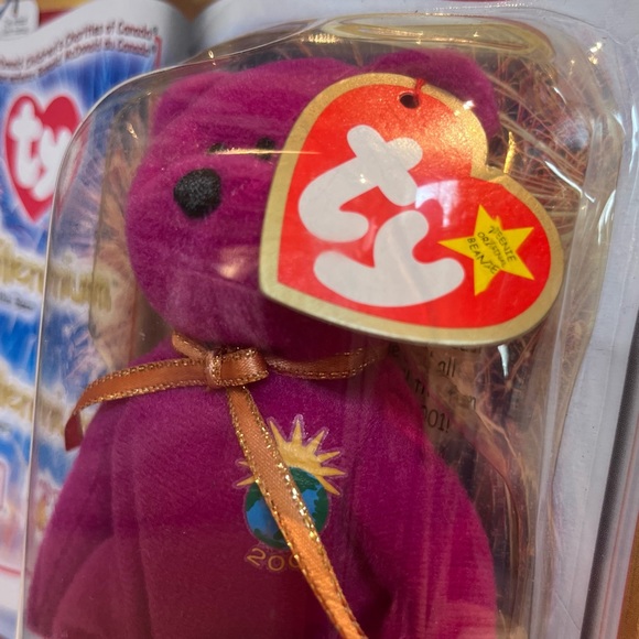 Vintage Y2K 2000s Millennium The Bear TY Beanie Baby Small Purple World Plush - Picture 6 of 11